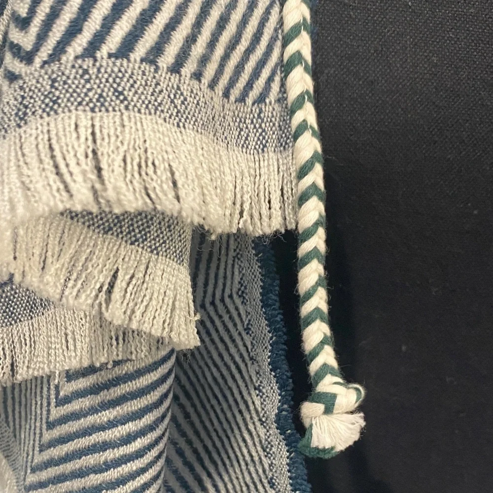 Oversized Woven Scarf | Green & Cream Geometric | Fringe Tassels | 72” Long